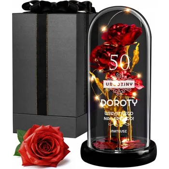 umělá květina Stabilizovaná růže ve skle Svítící červená lampička Dárek k narozeninám pro maminku