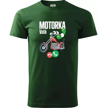 Karikatura motorka chopper volá - Triko extra velké (5-8XL) - 7XL ( Lahvově zelená )