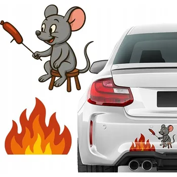 Samolepicí dekorace na vozidlo SAMOLEPKA na auto | PŘES VÝFUK NA KONEC VÝFUKU OHNĚ + MYŠÍ Fólie