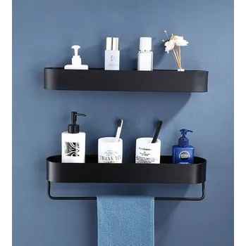 Obraz 2x Polička do sprchy 40 cm Černá kovová na lepidlo