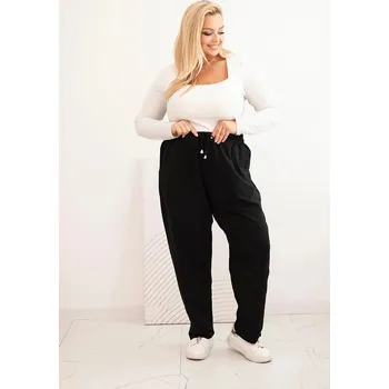 Dámské kalhoty Dámské kalhoty Plus Size bavlněné s flitrovými pruhy černé 5XL