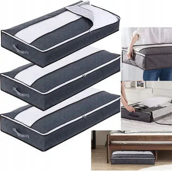 Úložný box 3 KUSY VELKÝ ORGANIZÉR ÚLOŽNÝ BOX POD POSTEL S VÍKEM NA POVLEČENÍ, DEKU, HRAČKY