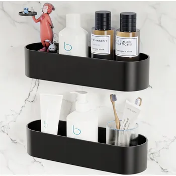 Drátěná police 2x Polička do sprchy 30 cm Černá kovová na lepidlo