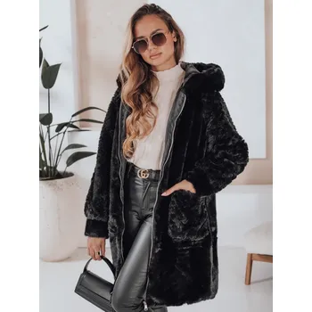 Černý dámský teddy kabát na zip s kapucí MISSFLUFF TY4982 Velikost: S