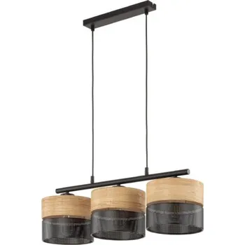 TK Lighting Závěsná lampa Nicol, černá/dřevěný efekt, 70x20 cm 3 světla 3 x E27 - Stříška - délka 30 cm, šířka 5 cm, výška 2,5 cm černá, dubové dřevo 3 x 15 W LED - Doprava zdarma