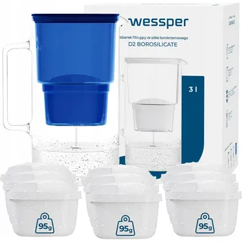 Filtrační konvice Filtrační konvice skleněný Wessper D2 BOROSILICATE 3l modrý + 10x filtr