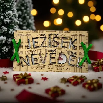 Obálka Dřevěná vánoční obálka na peníze s dárečky – „JEŽÍŠEK NEVĚDĚL“