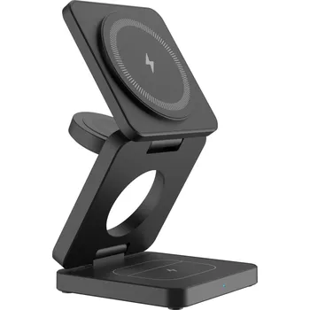 Nabíječka baterií 3v1 skládací plastová bezdrátová nabíječka iw 30 PRO Barva: Černá