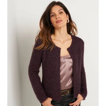 Dámský svetr Svetr z úpletu s vlasem a metalickými vlákny kaštanová 50