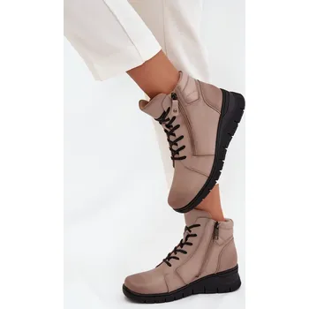 Dámské kozačky Kožené dámské kotníkové boty na platformě zateplené Vinceza 39963 Barva: Béžová, Velikost: 38