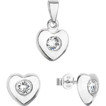 Souprava šperků Sada šperků s krystaly Swarovski náušnice a přívěsek bílé srdce 39176.1 Krystal