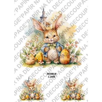 Umělecký papír Rýžový a soft papír na decoupage - Zajíc, jarní krajinka - KB2998 Materiál: Soft, Rozměr: A4