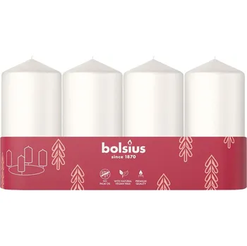 Svíčka Sviečky Bolsius Pillar Advent, Vianočná, biele, 48/100 mm, bal. 4 ks