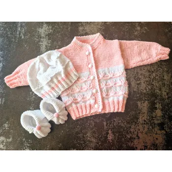 Kojenecká souprava G Lady Pletená soupravička pro mimi slečnu růžová a bílá 50 - 56