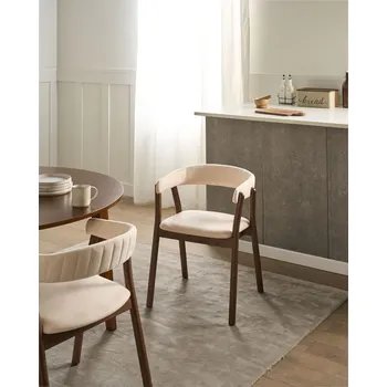 Jídelní židle Sada 2 jídelních židlí tmavě hnědá a krémově bílá polyesterová látka nohy z kaučukového dřeva retro tradiční styl Beliani