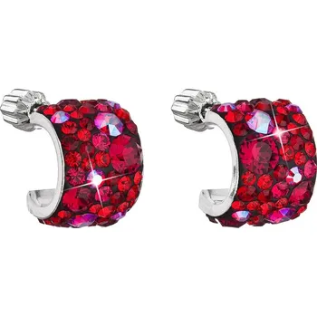 Náušnice Stříbrné náušnice visací s krystaly Swarovski červený půlkruh 31280.3 Cherry