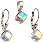 Sada šperků s krystaly Swarovski náušnice a přívěsek AB efekt bílá kostička 39068.2 AB