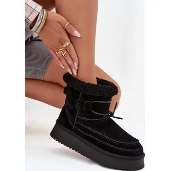 Dámská zimní obuv Semišové dámské zimní boty s ozdobnými prošitími Big Star SS274373 Barva: Černá, Velikost: 41