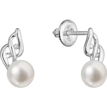 Oblečení a móda Zlaté 14 karátové náušnice bílé zlato s říční perlou a brilianty 81PB00043