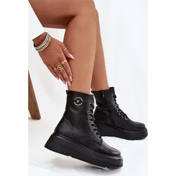 Dámské kozačky Dámské workery s vyhřívanou podšívkou na platformě s ozdobným detailem Vinceza 16513 Barva: Černá, Velikost: 39