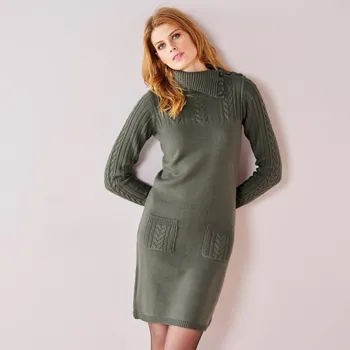 Dámské šaty Úpletové šaty s copánkovým vzorem khaki 50