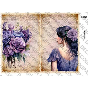 Umělecký papír Rýžový a soft papír na decoupage - Kytky, vintage - KB3046 Materiál: Soft, Rozměr: A4