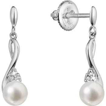 Náušnice Zlaté 14 karátové náušnice visací bílé zlato s říční perlou a brilianty 81PB00055