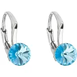 Stříbrné náušnice visací s krystaly Swarovski modré kulaté 31230.3 Aquamarine