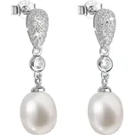 Stříbrné náušnice visací s bílou říční perlou 21040.1M