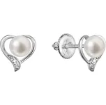 Zlaté 14 karátové náušnice srdce bílé zlato s říční perlou a brilianty 81PB00054