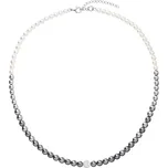 Perlový náhrdelník bílo-šedý s křišťály Preciosa 32065.3