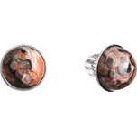 Stříbrné náušnice pecky s pravými minerálními kameny kulaté 11491.3 Jaspis Leopard Skin