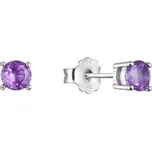 Stříbrné náušnice pecky s pravými minerálními kameny fialové 11483.3 amethyst