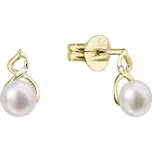 Zlaté 14 karátové náušnice s říční perlou a brilianty 91PB00042