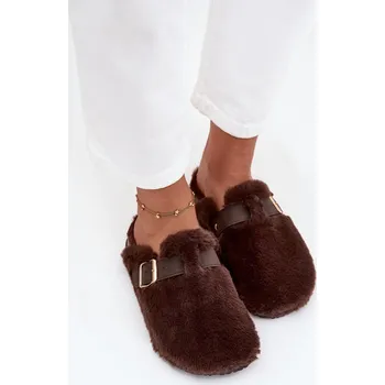 Dámské pantofle Kožešinové dámské pantofle na platformě s páskem a sponou Noraline Barva: Béžová, Velikost: 36