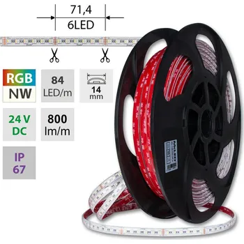 LED páska McLED ML-128.008.90.2 LED pásek SMD5050 RGB + NW, 84LED/m, 15W/m, DC24V, 800lm/m, IP67, 14mm, 50m