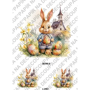 Umělecký papír Rýžový a soft papír na decoupage - Zajíc, jarní krajinka - KB2993 Materiál: Soft, Rozměr: A4