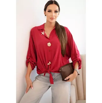 Dámská košile Kesi Włoski Dámská košile s viskózou, ozdobnými knoflíky a límcem jasno bordová Kesi Włoski tmavě červená 3434195