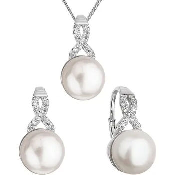 Šperk Perlová souprava s bílou říční perlou a zirkony 29082.1