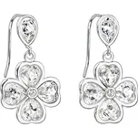 Stříbrné náušnice visací s krystaly Swarovski bílá kytička 31262.1 Krystal