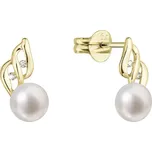 Zlaté 14 karátové náušnice s říční perlou a brilianty 91PB00043