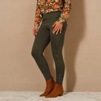 Dámské legíny Legíny s ozdobnými knoflíky khaki 56