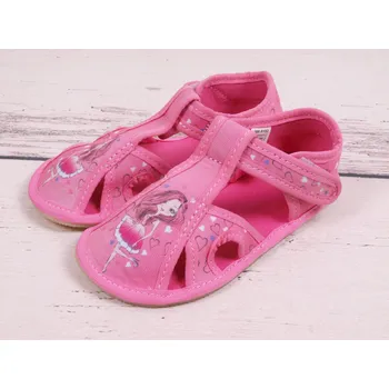 Dívčí obuv Bačkory papuče BAREFOOT EF 386 Melanie růžové se srdíčky, otevřené velikost: 32