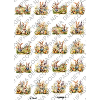 Umělecký papír Rýžový a soft papír na decoupage - Zajíc, jarní krajinka - KB3000 Materiál: Soft, Rozměr: A4