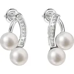 Stříbrné náušnice visací s bílou říční perlou třešně 21023.1