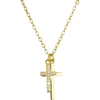 Náušnice Pozlacený stříbrný náhrdelník dva malé křížky a bílé zirkony 12059.1 Au plating