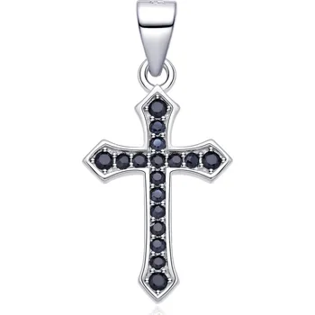 Přívěsek NUBIS® Stříbrný přívěšek křížek s černými zirkony - NB-4588