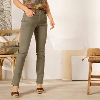 Dámské kalhoty Rovné kalhoty s vysokým pasem, malá postava khaki 36