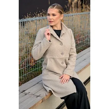 Dámský kabát Šedobéžový dámský kabát z buklé se stojatým límcem 7665 velikost 2XL