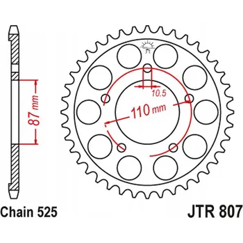 Řetězová sada pro motocykl Zadní rozeta ocel JT JTR807, 48 zubů, černá
